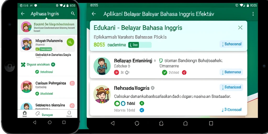 Tampilan antarmuka aplikasi Belajar Bahasa Inggris 8055 yang interaktif