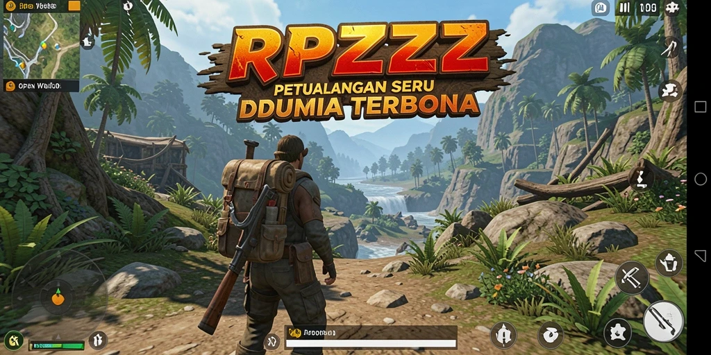 Screenshot utama RPZZZ menampilkan pemandangan dunia terbuka yang indah.