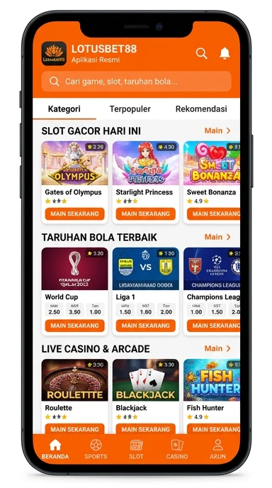 Tampilan katalog aplikasi lotusbet88